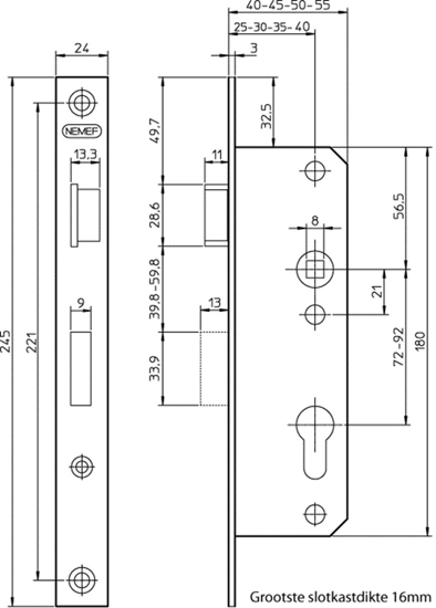 8691/14-25 DR.2+4 DEURSLOT, DM25MM, PC72MM, KRUKGAT 8MM, VOORPLAAT STA  3340852