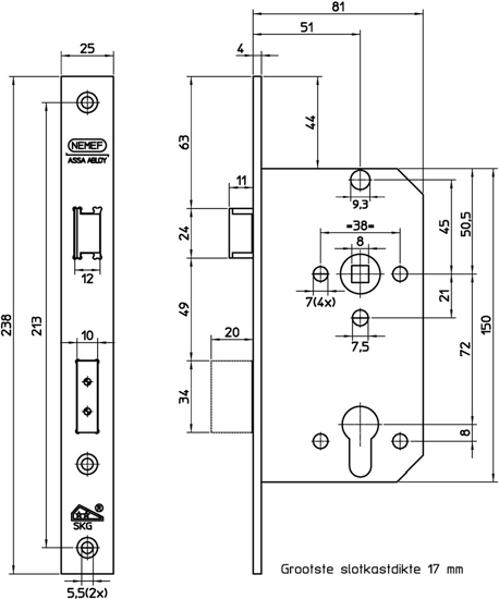 4139/17-50 DR.2+4 VEILIGHEIDSDEURSLOT, SKG**, DM50MM, PC72MM, KRUKGAT  3340872