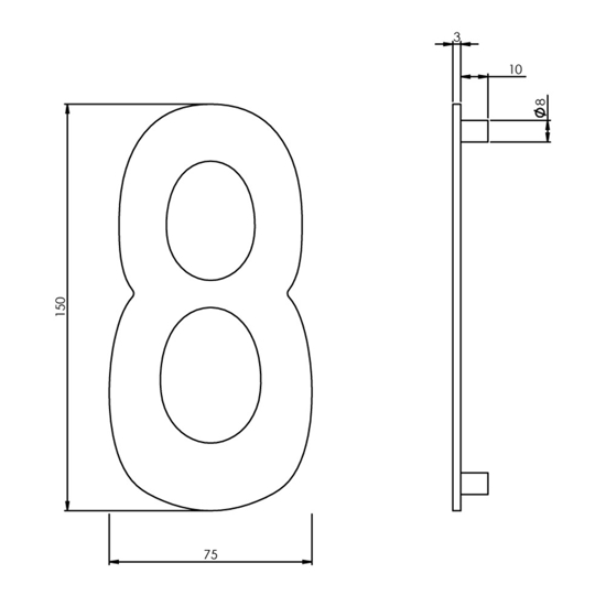 HUISNUMMER 8 150MM RVS  3343703