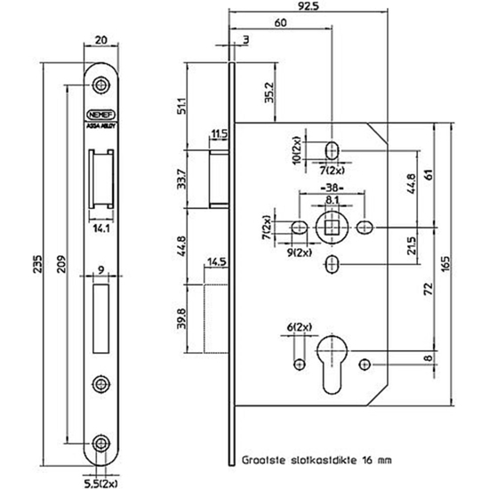 649/4-60 DR.1+3 DEURSLOT, DM60MM, PC72MM, KRUKGAT 8MM, VOORPLAAT STAAL  3340863