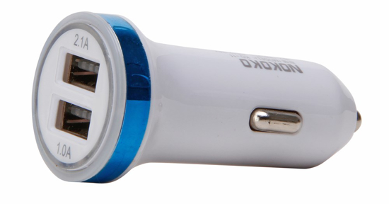 Afbeeldingen van AUTOSTEKKER 2-VOUDIG USB 1.000MA WIT/BLAUW