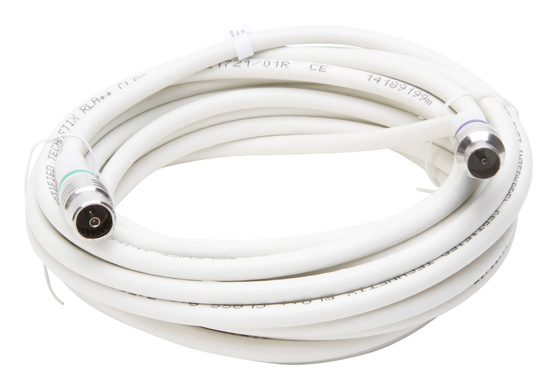 Afbeeldingen van COAX AANSLUITKABEL, MET RECHTE STEKKERS, COAX MALE EN COAX FEMALE, 5 METER, 4G GESCHIKT , 4-VOUDIG AFGESCHERMD, 105 DB TOT 1 GHZ, FREQUENTIEBEREIK 5-2400MHZ. KLEUR WIT. ZIGGO GEKEURD