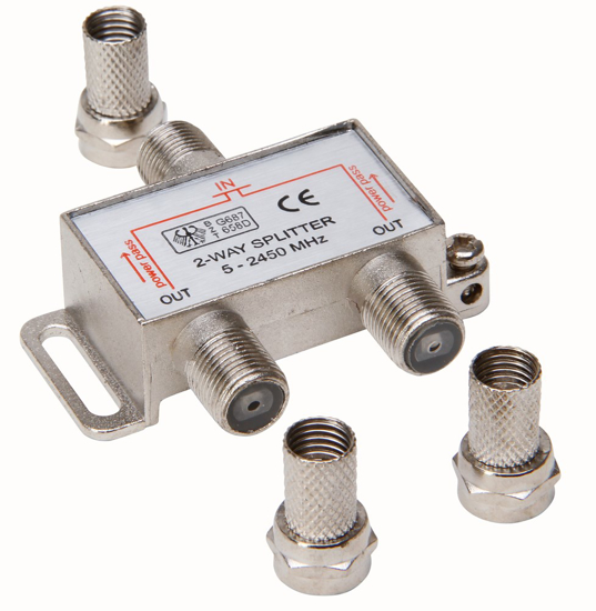 Afbeeldingen van COAX F-CONNECTOR VERDELER 1 IN EN 2 UIT MET F-CONNECTORS 6,5MM