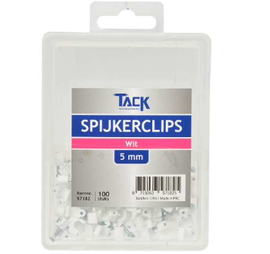 Afbeeldingen van SPIJKERCLIP WIT 5MM 100 ST PER DOOSJE