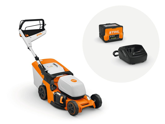 Afbeeldingen van STIHL RMA 448 V ACCU GRASMAAIER SET MET ACCU EN LADER