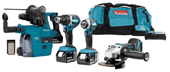 Afbeeldingen van MAKITA 18 V COMBISET VOOR ALLROUND BOOR-, SCHROEF- EN SLIJPWERK DLX410