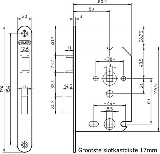 Afbeeldingen van BADKAMER/WC-SLOT 1264/87 DRAAIRICHTING 2 RVS 4T