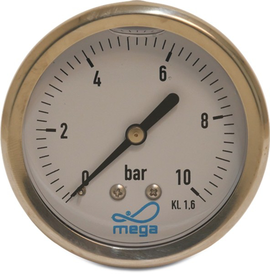 Afbeeldingen van MANOMETER 63 MM 0 - 10BAR TYPE GLYCERINE GEVULD ACHTERAANSL. 1/4"BUI