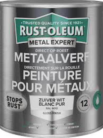 Afbeeldingen van RUST-OLEUM METAALVERF HOOGGLANS WATERGEDRAGEN, ZUIVER WIT RAL 9010, 250ML