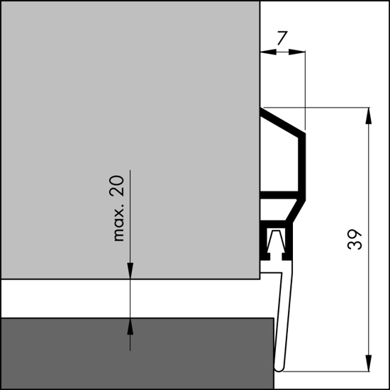 Afbeeldingen van ELLEN DORPELPROFIEL ADS CLASSIC ALU ANO. MET AFDICHTINGSLIP 100CM