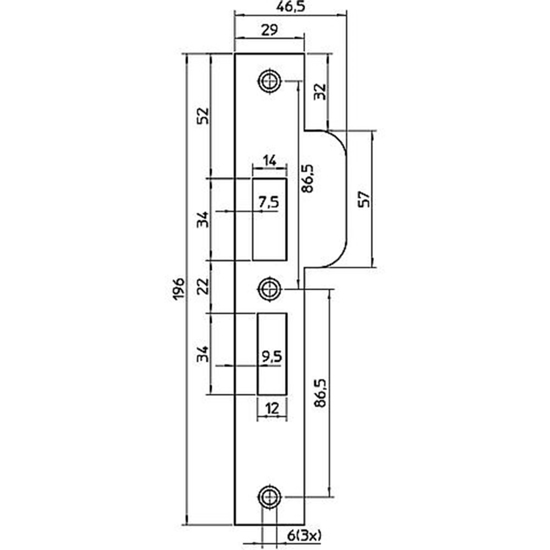 Afbeeldingen van NEMEF SLUITPLAAT P4119/17/T RECHT - 29X196MM - DR 1+3 LINKS - RVS